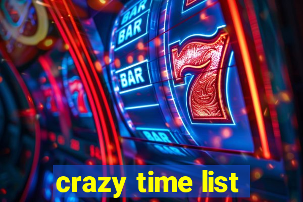 crazy time list